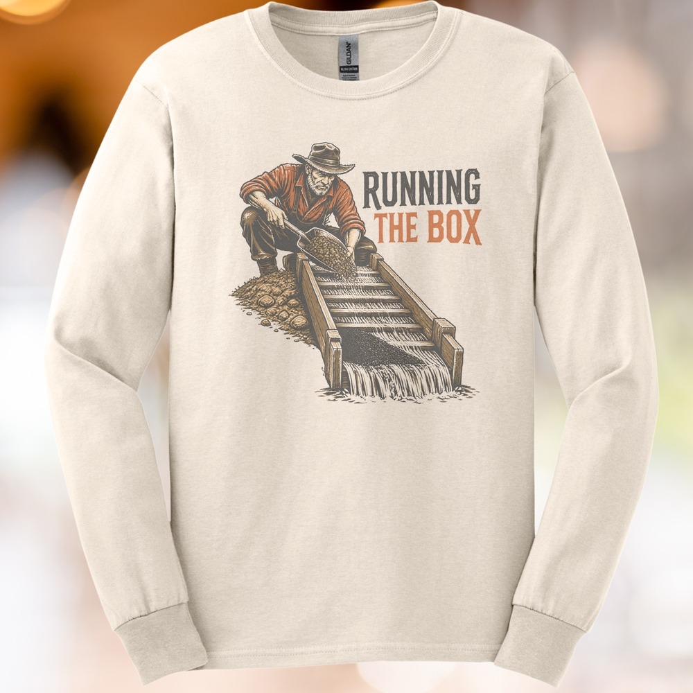 Running the Box Sluice Man Shoveling Gravel Long Sleeve Tee